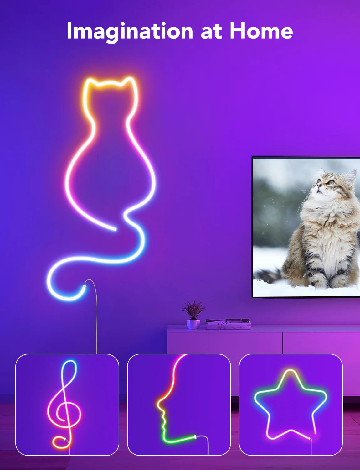 NeonBlink Smart RGBIC Neon Rope Light USB – DreamColor Rainbow Flex Strip, IP65 Waterproof, Alexa & Google Home Compatible