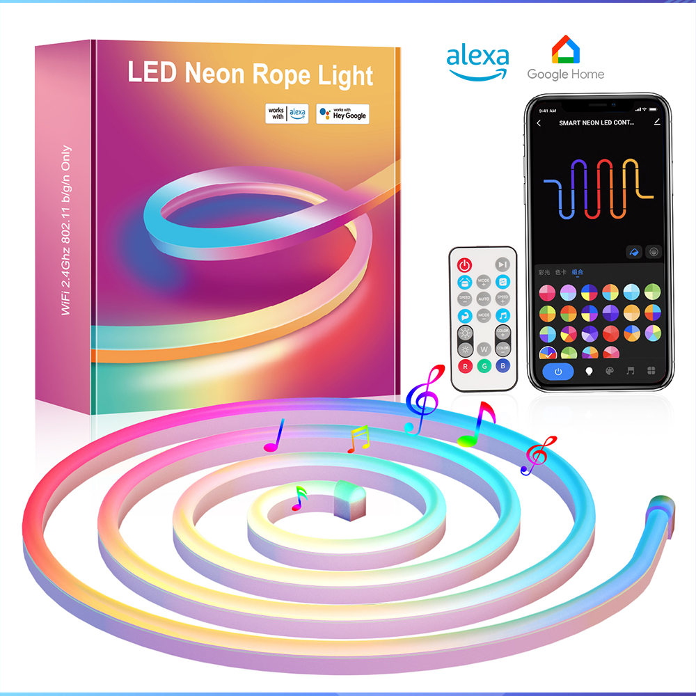 NeonBlink Smart RGBIC Neon Rope Light USB – DreamColor Rainbow Flex Strip, IP65 Waterproof, Alexa & Google Home Compatible