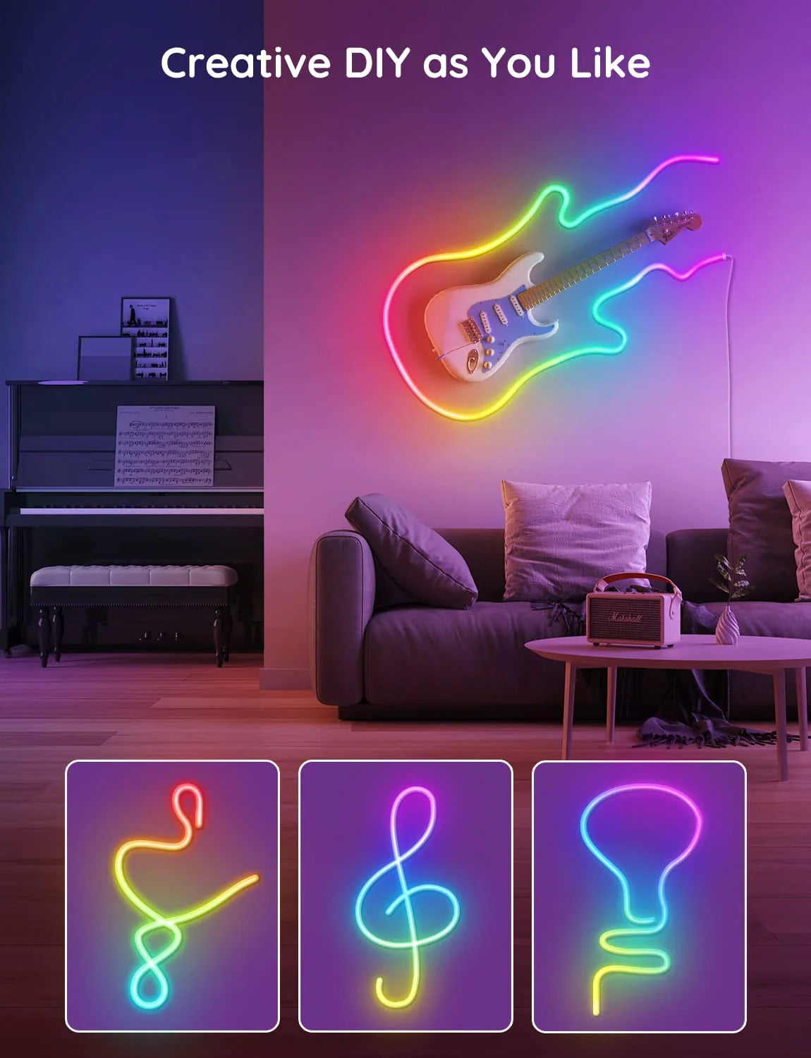 NeonBlink Smart RGBIC Neon Rope Light USB – DreamColor Rainbow Flex Strip, IP65 Waterproof, Alexa & Google Home Compatible