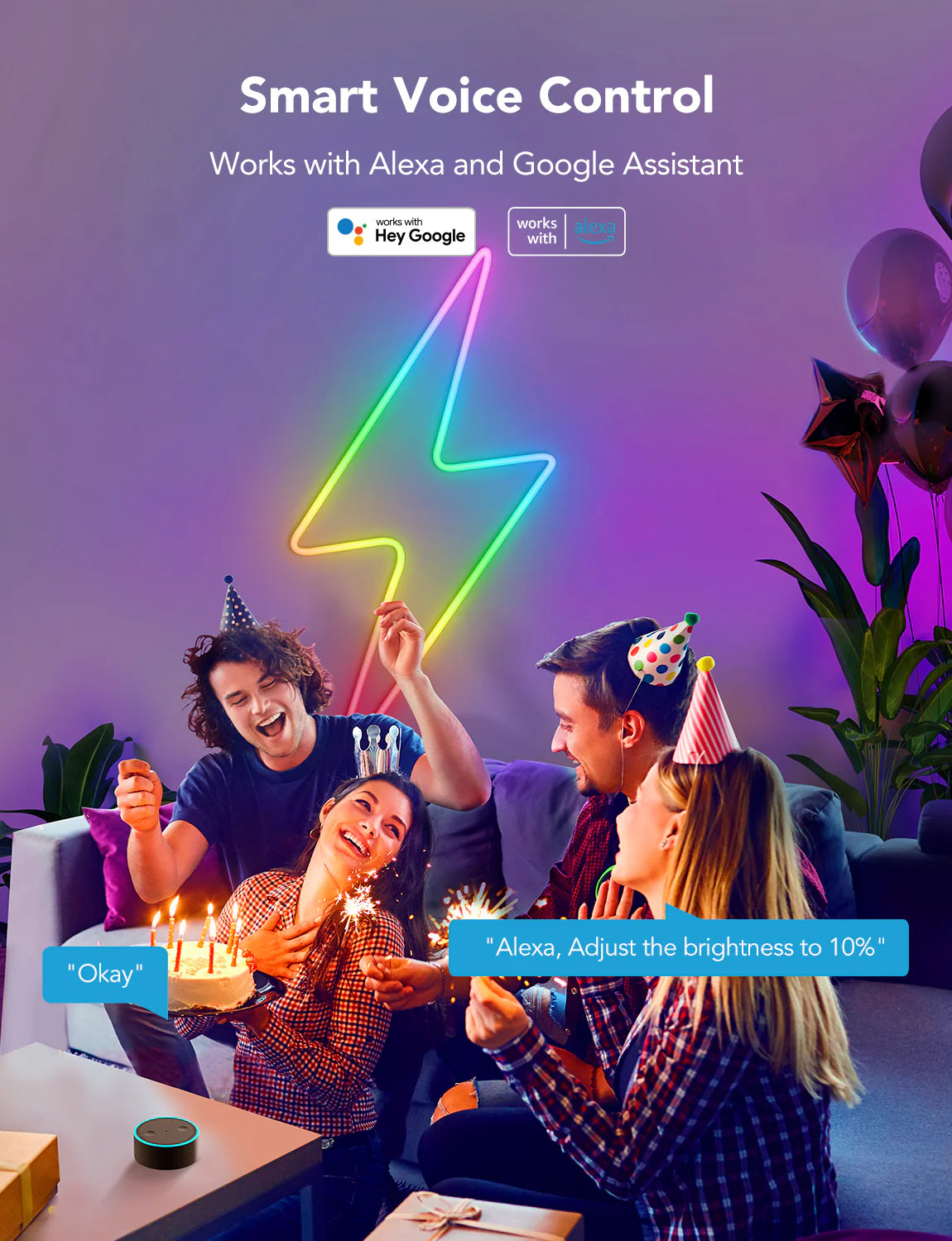 NeonBlink Smart RGBIC Neon Rope Light USB – DreamColor Rainbow Flex Strip, IP65 Waterproof, Alexa & Google Home Compatible
