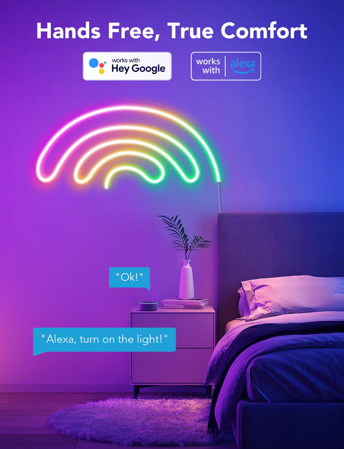NeonBlink Smart RGBIC Neon Rope Light USB – DreamColor Rainbow Flex Strip, IP65 Waterproof, Alexa & Google Home Compatible