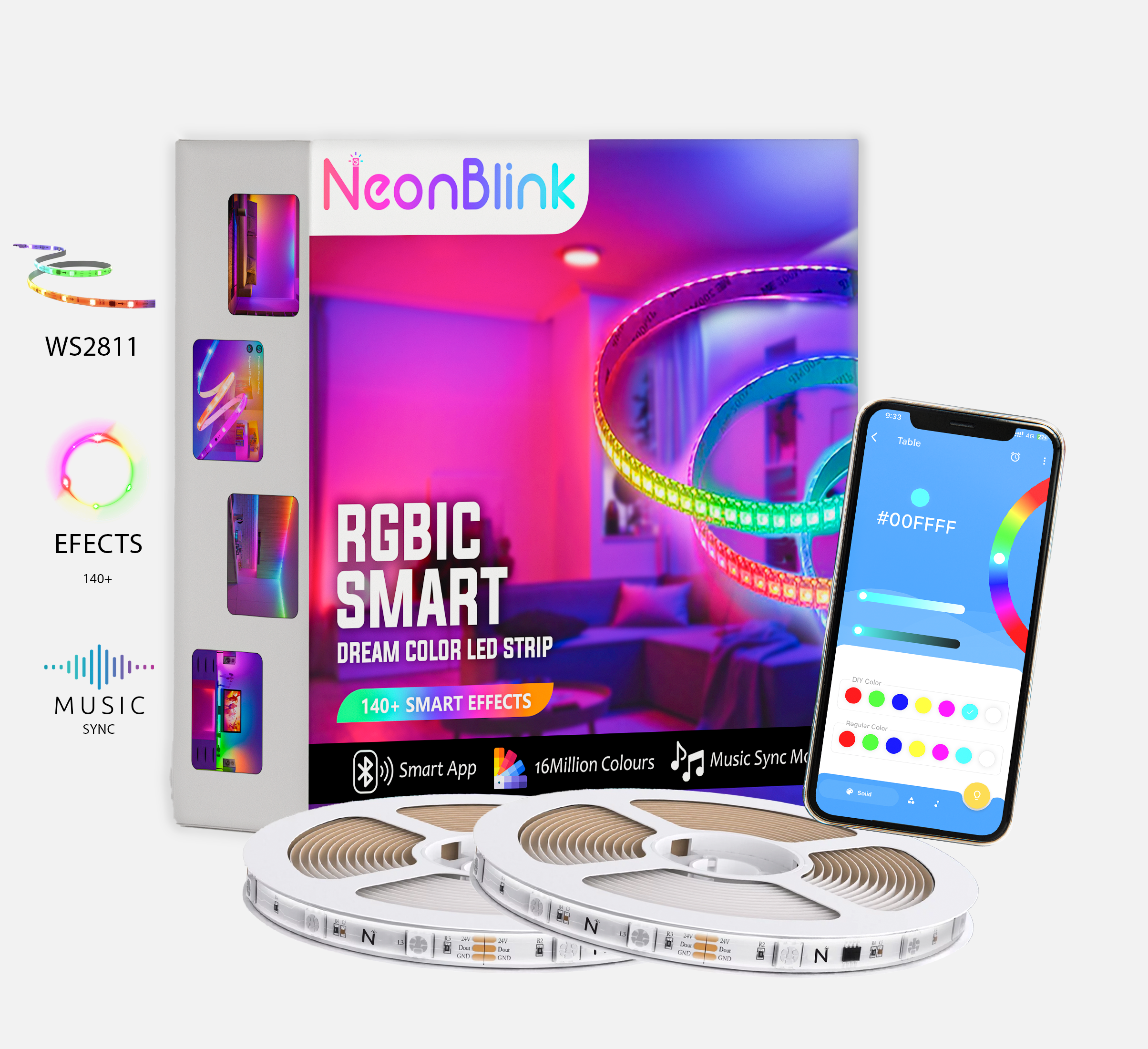 NeonBlink RGBIC LED Strip (Music Sync & App Support)