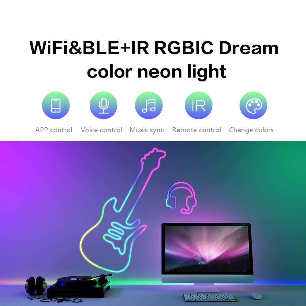 NeonBlink Smart RGBIC Neon Rope Light USB – DreamColor Rainbow Flex Strip, IP65 Waterproof, Alexa & Google Home Compatible